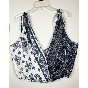 Free People Tied To You Top Women XL Blue White Bandana Patchwork BOHO Festival